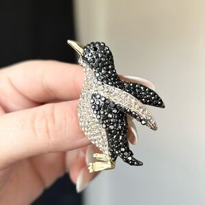 Rhinestone Penguin Brooch